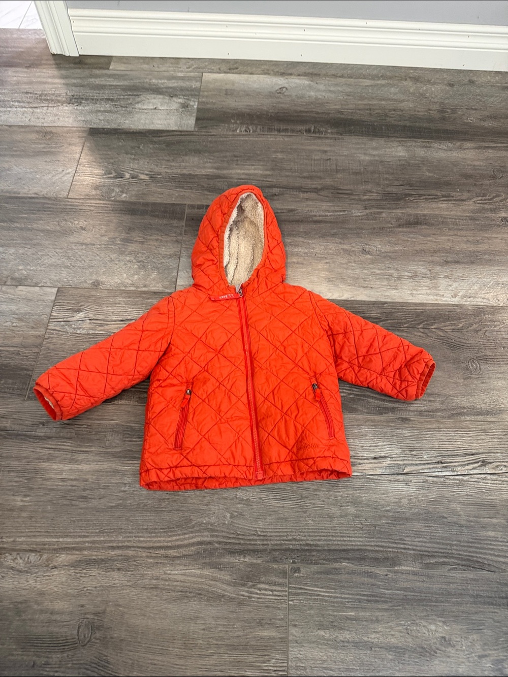 LL Bean Quilted Puffer Hooded Jacket in Bright Orange